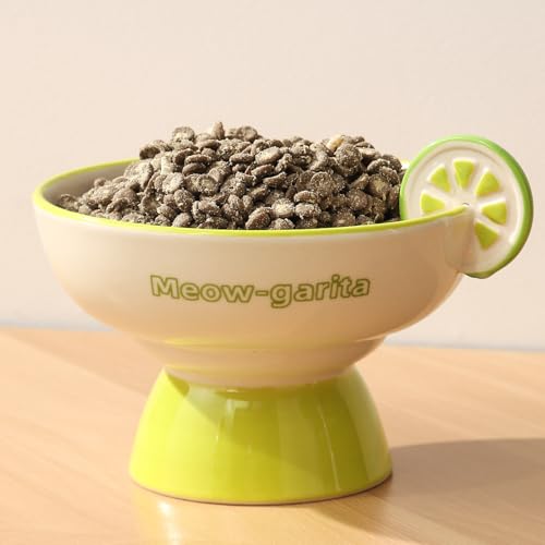 Elevated Cat Bowls Whisker Friendly. Ceramic Raised Whisker Fatigue Cat Bowl for Indoor Cats Protect...