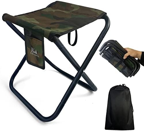 K-MingleSo Upgraded Portable Folding Stool, 13 Inch Camping Stool for Adults Fishing Hiking Gardening and Beach with Carry Bag, Hold Up to 450lbs[Camo]