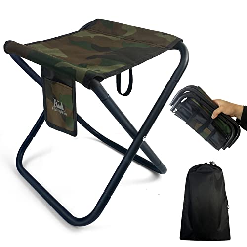 Upgraded Portable Folding Stool, 13 Inch Camping Stool for Adults Fishing Hiking Gardening and Beach with Carry Bag, Hold Up to 450lbs[Camo]