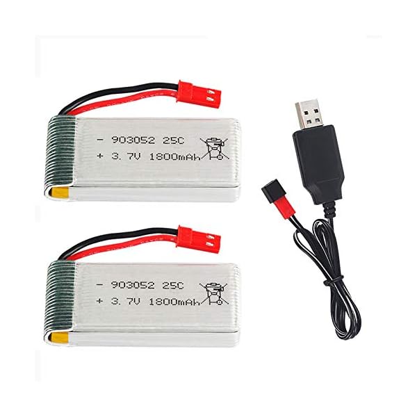 CBB 3.7V 1800mah Lipo Battery 25C JST Plug for RC Quadcopter Drone Battery 2 Pack with USB Charger