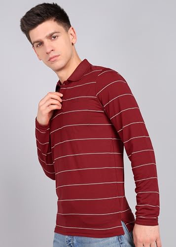 Image of INKKR Men Full Striped Polo Neck Cotton Blend T-Shirt