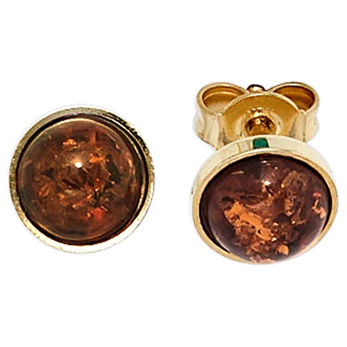 Preisvergleich Produktbild JOBO Damen-Ohrstecker aus 333 Gold mit Bernstein Rund