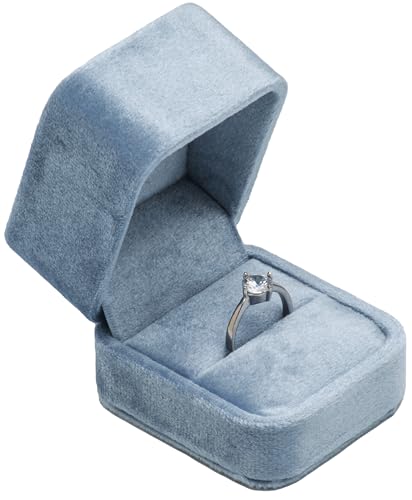 Giftop Velvet Single Ring Box Case Holder for Engagement Proposal Birthday Wedding Jewelry Ring Gift Box Jewelry Packaging Box (Light Ocean Blue)