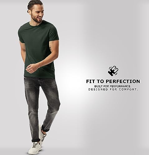 Image of Sleepynuts Men's Regular Fit Round-Neck Half Sleeves Solid Casual Wear T-Shirt (Militry Green -S)