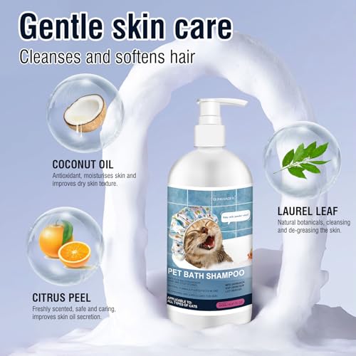 500ml 16.9 Fl Oz Cat Shampoo for Cats and Kittens Gentle Care for Itchy and Sensitive Skin Long-Lasting Aromatic Shower Gel Purely Botanical Formula Pet Shampoo - Image 3