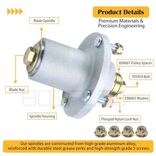 BOSFLAG 3 Pack 601804 Spindle Assembly with 604665 Spindle Pulley 602078 Belt Replaces Hustler 607418 Spindle Assembly Hustler Spindle 607418 Hustler Spindle for Hustler Raptor 48 inch Deck Spindle by BOSFLAG - Image 7