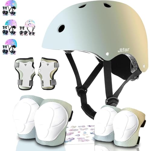 Kids Helmet and Pads Set for Skateboard & Bike - Adjustable Toddler Safety Gear with Cool Color Gradient for Boys Girls 3-5-8-14 Years Old, for Scooter, Rollerblading, Longboard