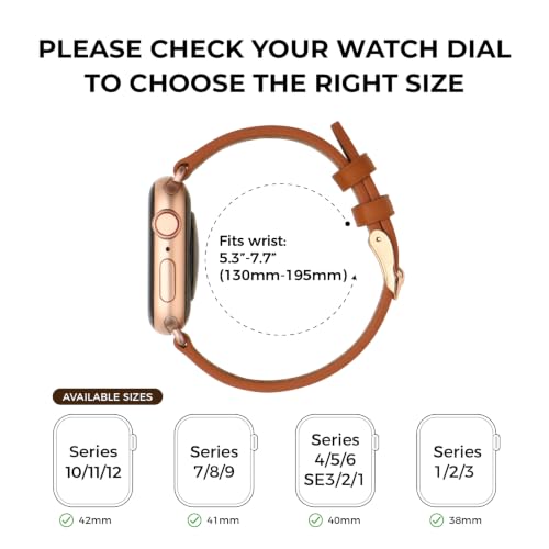 Bestig Genuine Leather Band Compatible with Apple Watch Bands for Women | 40mm 41mm 42mm(Series 12 11 10) 38mm,Top Grain Wristband Strap for iWatch SE 9 8 7 6 5 4 3 2 1,Office Daily Dressy - image 2