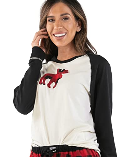 Lazy One Christmas Pajamas for Women, Cute Pajama Pants and Long Sleeve Top Separates, Moose Plaid, Animals (Large)