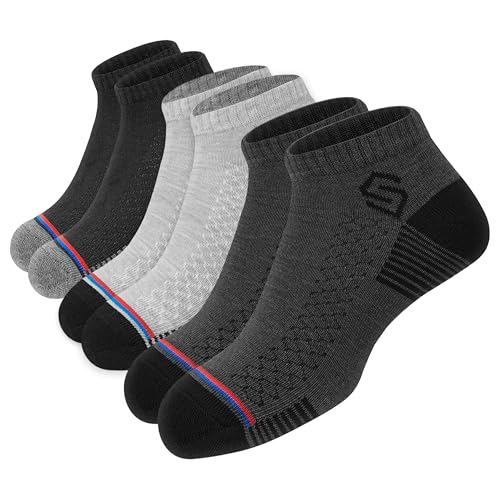 SWAGR Men's Sports Socks Cotton Ankle Length Breathable Mesh Athletic Socks, Multicolor, Pack of 3, Free Size