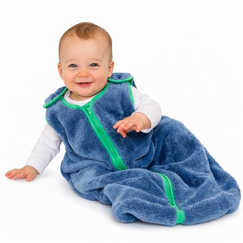 Image of Baby Deedee Sleep Nest Teddy - Sherpa Sleep Sack 2.5 TOG 6-18M Fuzzy Dino | Patented shoulder snaps and full-length zipper support easy dressing and diaper changes for cooler routines
