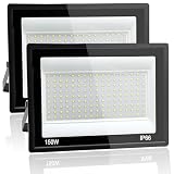 Yuaiosn 2 Piezas 150W Focos LED Exterior, 15000LM Proyector LED Exterior, Resistente al Agua IP66 Foco Proyector LED, 6500K Blanco Frío Floodlight para Patio, Terraza, Garaje, Jardín