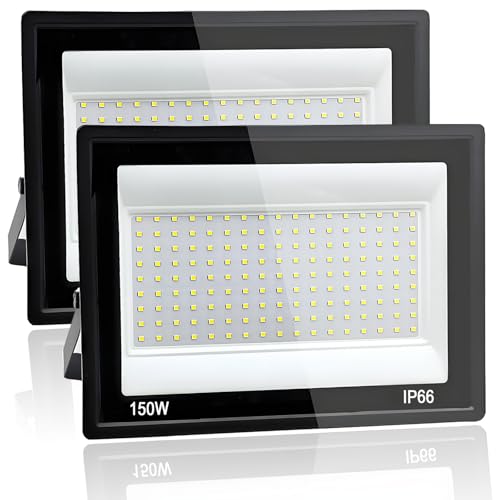 Yuaiosn 2 Piezas 150W Focos LED Exterior, 15000LM Proyector LED Exterior, Resistente al Agua IP66 Foco Proyector LED, 6500K Blanco Frío Floodlight para Patio, Terraza, Garaje, Jardín