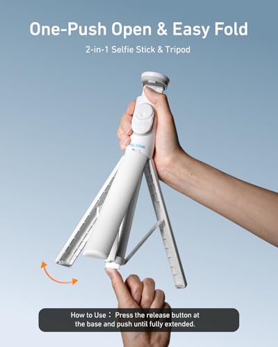 Image of TELESIN Selfie Stick Tripod for Phone with Zoom Remote and Phone Holder, Extendable Tripods for iPhone 17 /16 /15 /14 /13 /Samsung Cell Phone Stand, Android Travel Tripod for Video Recording, 49 inch, White