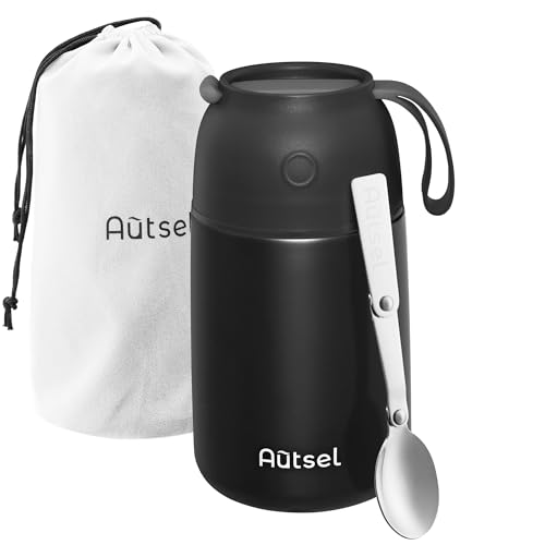 Autsel Food Flask for Cold/Hot Food, 700ml Thermal Soup Flask, Insulated Food Container, Stainless Steel Food Jar with Folding Spoon - Keep 12h Cold & Hot