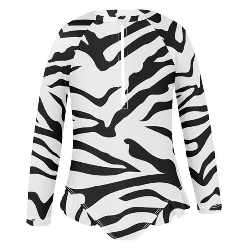 Aflyko Girls' Rash Guard Swimsuit Zebra Skin Black One-Piece Swimwear UPF 50+2