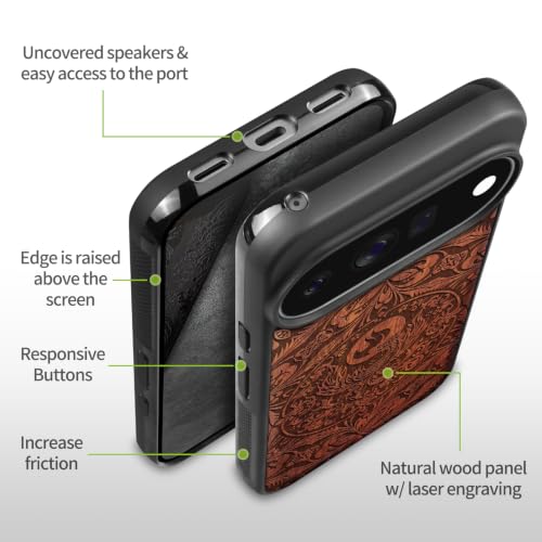 Coque Pixel 11 Pro bois véritable avec mandala phénix gravé protectrice et chic - 6