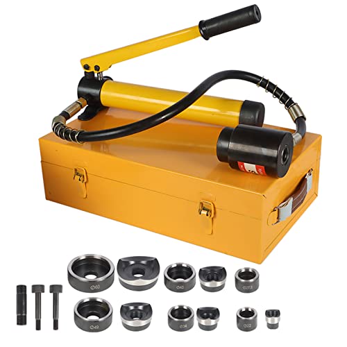 mitoharet 10 Ton Hydraulic Knockout Hole Punch Driver Kit 1/2 to 2 inch Electrical Conduit Hole Cutter KO Tool Set with 6 Dies Knockout Punches for Installing Repairing Wire Pipeline Signal lamp Machinery