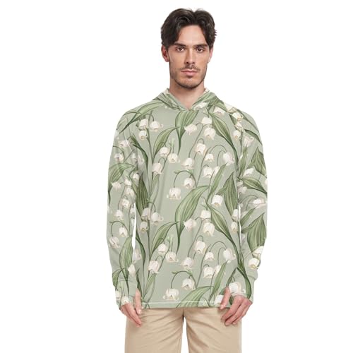Wudan Art Lily Gray Green Mens Hoodies Shirts Long Sleeve Active Wear UPF 50+ Sport Shirt S