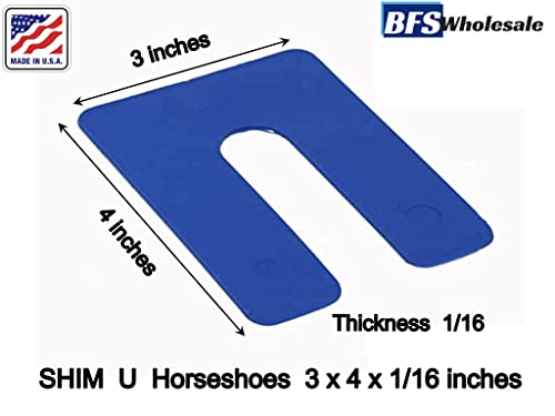 Image of Plastic Structural Shim Horseshoes U Shape, Size: 3 inch x 4 inch x 1 /16 inch. Pack of 120 Pcs. Blue Color, Made in U.S.A. Levelers for Window & Door Stack Shims. BFSEALS Free & Quick Shipping