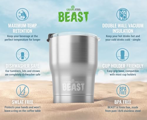 Image of Greens Steel BEAST Thermos Coffee To Go - 300 ml I Silver I Stainless Steel Thermal Mug Reusable I Double Wall Vacuum Travel Mug I for Cold or Hot Coffee
