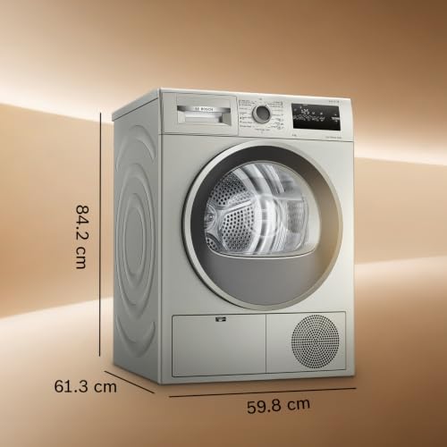 Image of Bosch 8 kg Front Load Condenser Tumble Dryer, 100% Drying, Cottons & Easy Care Programs, Reduces 99.9% Allergens, Anti-Crease, Silver Inox (WTN86202IN)