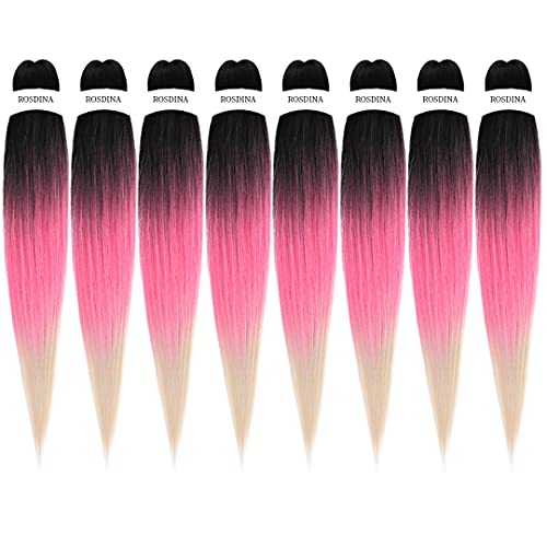 ROSDINA Pre-Stretched Braiding Hair - 30 Inch Ombre Hair Extension Braiding Hair Pre-Stretched Professional Synthetic Fiber Crochet Hair Hot Water Setting Soft Yaki Texture (30”, TPink/613-8P)