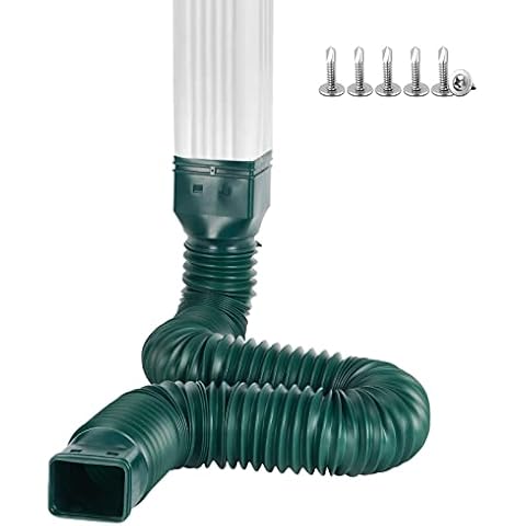 UNAOIWN 1Pack Gutter downspout Extensions Flexible rain Gutter Down Spout for Outdoor Gutter Splash Block Drain Extender Extendable from 21 to 60 Inches, Green Cover