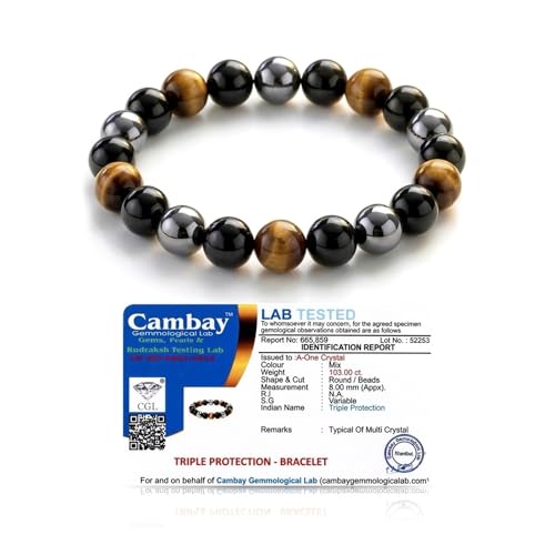 Image of Triple Protection Bracelet Original | 8mm Natural Tiger Eye, Black Obsidian & Hematite | Certified Healing Crystal Bracelet for Men & Women | Choose Your Size: Small, Medium, Large
