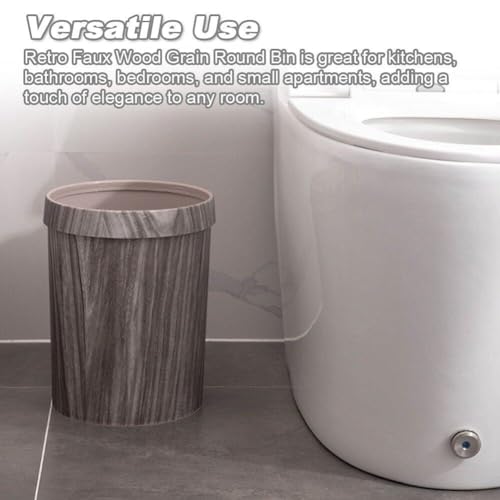 Bote de basura redondo con diseno rustico imitando madera para hogar 5