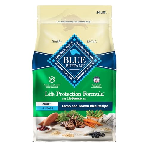BLUE BUFFALO Life Protection Formula Adult Dry Dog Food, Helps Build and Maintain Strong Muscles, Made with Natural Ingredients, Lamb & Brown Rice Recipe, 24-lb. Bag