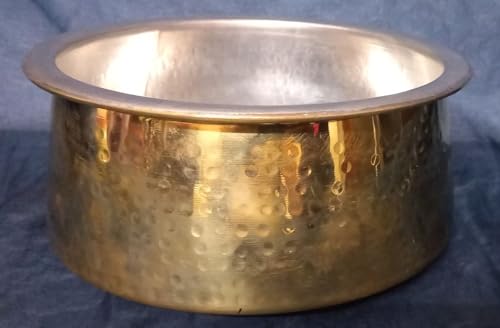 Jewellary Hub Brass Hammered Chicken Biryani Handi with Lid | Brass Lagan Handi | Tin Coated Degchi | 5 Liter Cooking Pot