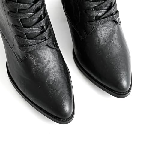 Ankle Boots for Women Chunky Heels Lace-up Booties with Side Zipper Buckle Strap Pointed Toe Comfortable Casual Ladies Work Booties Shoes2