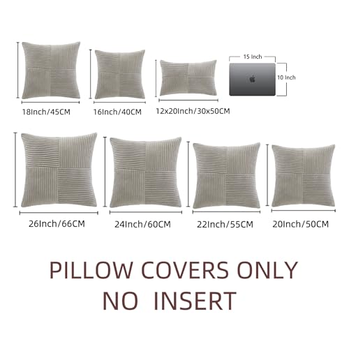 Image of Fancy Homi 2 Packs Neutral Grey Samll Decorative Throw Pillow Covers 12x12 Inch with for Couch Bed Sofa, Rustic Farmhouse Boho Home Decor, Soft Corss Patchwork Corduroy Square Cushion Case 30x30 cm