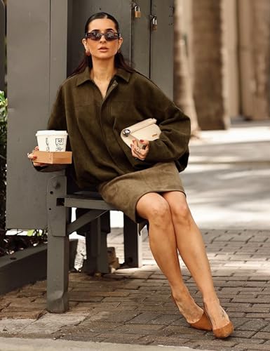 Women's Cropped Faux Suede Bomber Jacket Fall Casual Oversized Shacket Coat Long Sleeve Trendy Outerwear4