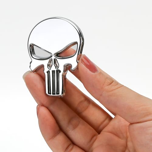 2PCS Skull Sticker Decals, 3D Emblems Badge Metal Replacement Adornment Fit for Camaro Silverado Ram Dodge RT Jeep Universal Car Truck Vehicle Bike Motorcycle Side Tail, Luggage Laptop Silver