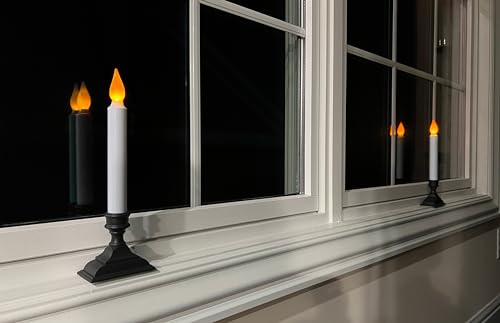 Image of 612 Vermont Battery Operated LED Window Candles with Timer, Antique Bronze | Flickering Amber Flame, Flameless Christmas Window Sill Lights, 9.75 Inches Tall, VT-1206A, 4-Pack