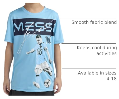 Image of Messi Boys' Lifestyle Short Sleeve Top, Loose-Fit Shirt with Logo, Comfortable, All-Day Wear