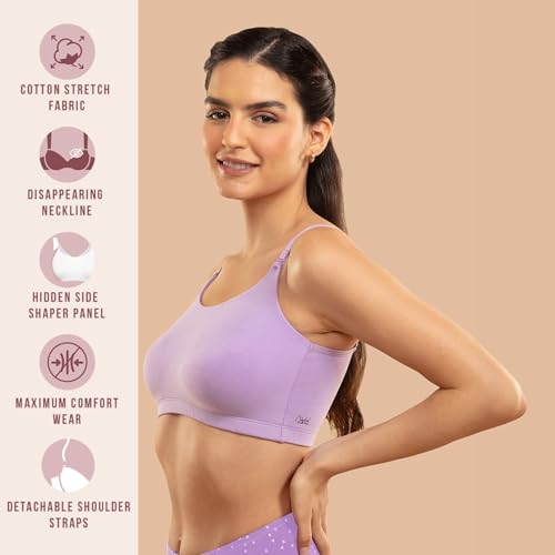 Image of NYKD (NYB165 Cotton Non Padded & Non Wired Full Coverage Slip On T-Shirt Bra for Women | Easy Breezy Soft Fabric with Hidden Shaper Sling for No Side Bulge & Detachable Strap