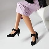 elerhythm Damskie kokardki Mary Jane Bow w stylu retro z lat 50. XX wieku, ze sztucznego zamszu, zamknięte, okrągłe pompki na palcach w stylu lat 20., Gatsby, do biura, wygodne buty Bowtie Dressy,