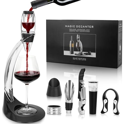 Set Decanter Vino 8 in 1 con Aeratore | Accessori Vino Completi (Base Antiaderente, Anello Antigoccia, Tagliafogli, Tappo, Versatore, Cavatappi) | Ideale Regalo per Appassionati e Degustazioni