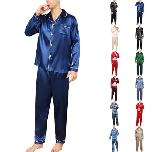 Men's Silky Satin Pajama Sets Mens Sleepwear Big and Tall Pajamas for Men Loungewear Summer Pjs Lounge Set M-5XL