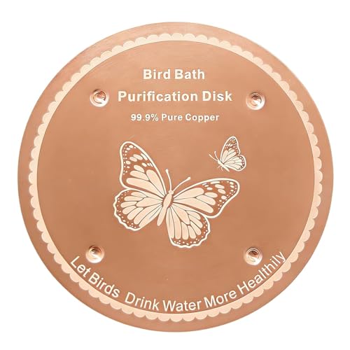 FeciFeco 1 Pack Bird Bath Purification Copper Disk for Outside 99.99% Pure Copper Disc for Bird Bath Physical Safe Water Cleaner for Outdoor Birdbaths Bowls All-Season Use (Butterfly)
