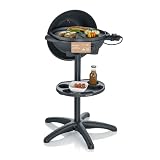 SEVERIN Barbecue-/Standgrill mit Haube, Elektrogrill mit Thermostat, Grillplatte mit keramischer Beschichtung, 2.000W, Grillfläche Ø 41 cm, Matt Schwarz, PG 8541