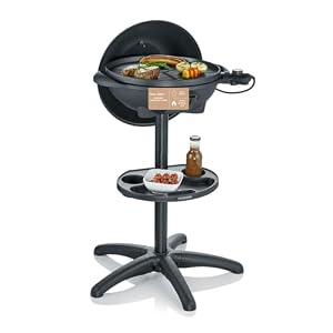 SEVERIN Barbecue-/Standgrill mit Haube, Elektrogrill mit Thermostat, Grillplatte mit keramischer Beschichtung, 2.000W, Grillfläche Ø 41 cm, Matt Schwarz, PG 8541