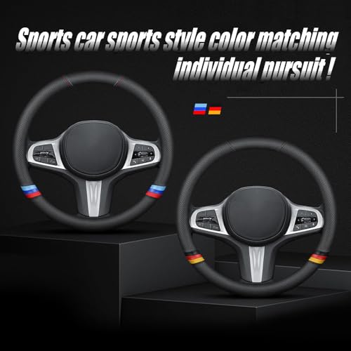 New Nappa Leather Car Steering Wheel Cover, Comfortable, Non-Slip, Sporty Style. for BMW Car Steering Wheel Covers. Black and Blue - Image 6