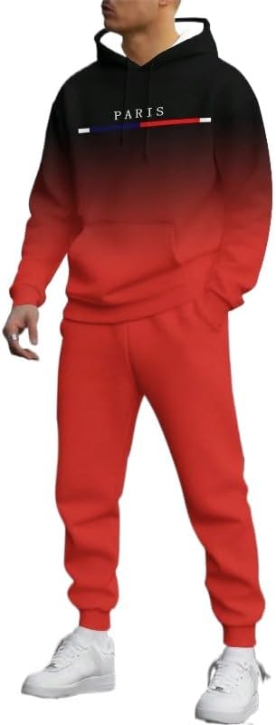 Men's loose printed sportswear, long pants sportswear set, ancient hooded pullover, jogging pants two-piece set