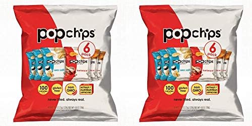2 x 6 Pack PopChips Potato Variety Snacks! 9.6 Oz. TOTAL 12 Single Serving Bags - 6 Sea Salt + 6 Barbeque Chips! Tasty Sample Variety Set!