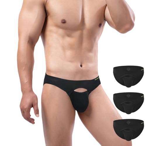 ZONBAILON Mens Sexy Front Opening Fly Access Briefs Low Rise Bulge Enhancing Pouch Bamboo Viscose Underwear Pack