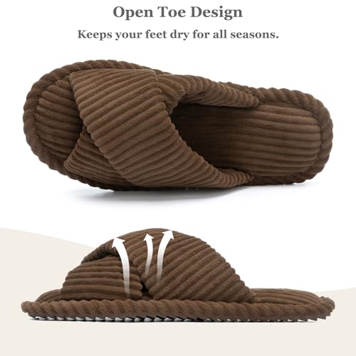 Image of GOEWY Slippers for Women Memory Foam House Bedroom Corduroy Crossbands Open Toe Slides Sandals Shoes Comfy Trendy Gift for womens Anti-Skid sole